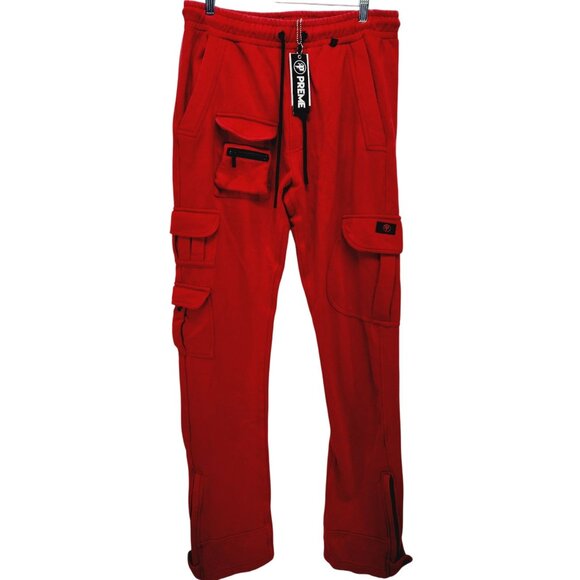 Preme Red Cargo Jogger SweatPants Mens Size Small Cotton - Picture 1 of 15